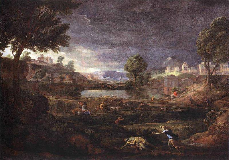 Nicolas Poussin Stormy Landscape with Pyramus and Thisbe Sweden oil painting art